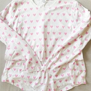 Lake Pajamas White Long Sleeve Top with Pink Hearts and shorts